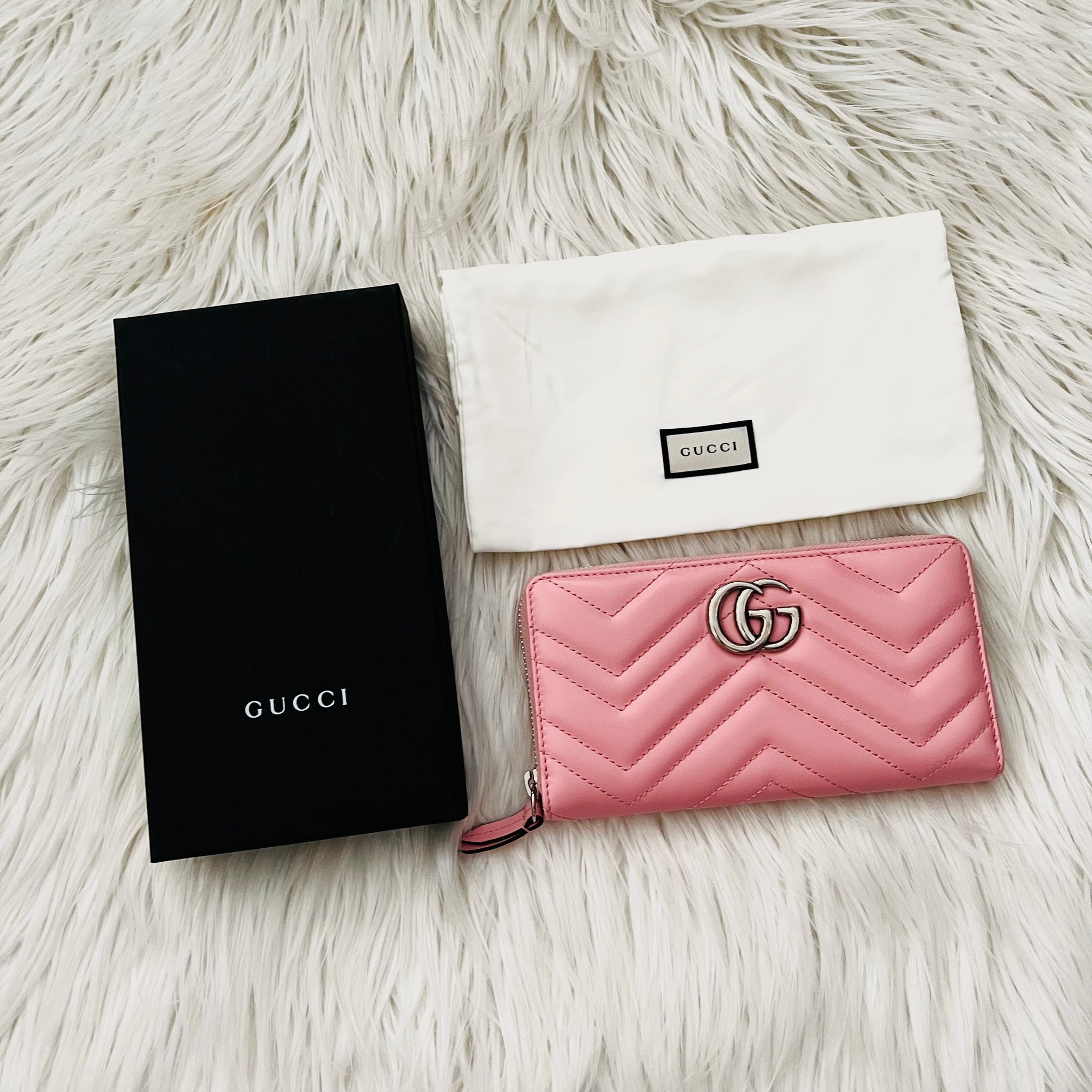 Gucci Calfskin Matelasse GG Marmont Zip Around Wallet Wild Rose PerfumeStudioMNL